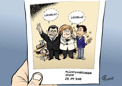 Paolo Calleri Karikaturist Freier Grafiker Illustrator Politische Karikatur Zweckgemeinschaft Turkei Eu Deutschland Bundeskanzlerin Besuch Angela Merkel Ministerprasident Ahmet Davutoglu Fluchtlingslager Fluchtlinge Syrien